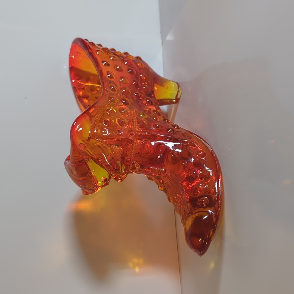 Vintage Fenton Amberina Hobnail Glass Cat Head Shoe